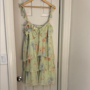 Floral Tiered Dress - Green and Orange